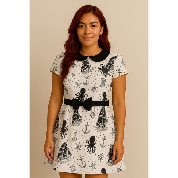 Sourpuss Dresses & Skirts - Sourpuss Cream Kraken’s Revenge Lizzie Dress Retired Rockabilly Pinup Style | XS